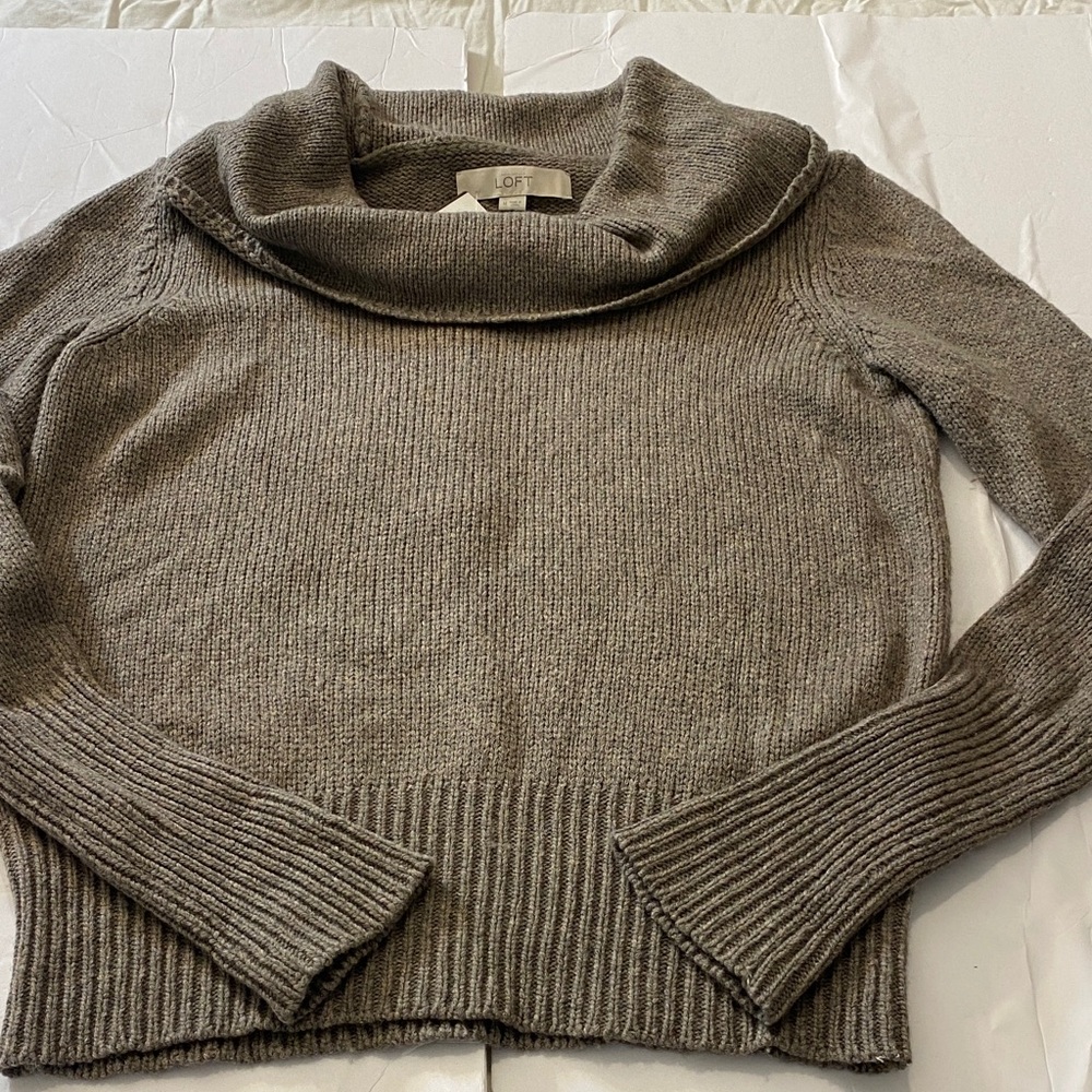 LOFT Taupe Cowl Neck Sweater